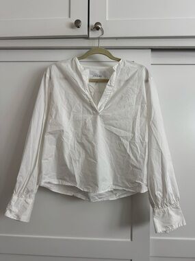 Frame Denim White V-Neck Poplin Pullover Blouse